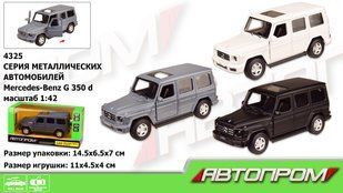 Машина металева АВТОПРОМ 1:42 Mercedes-Benz G350D 3 кольор. відкр.двері у коробці 14,5 * 6,5 * 7см 4325 фото