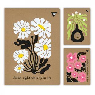 Зошит для записів А4 48 арк на скобі клітинка крафт Flowers Yes (3) 681997 фото