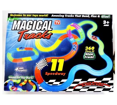 Автотрек "Magic Tracks/ Магічний трек" 360дет., Мікс кольорів, петля, машинка 9.5см (світл., на батар.), повністю рухома траса, з аксесуарів, в коробці 39*28*10см 77-360/ EF43-3 фото