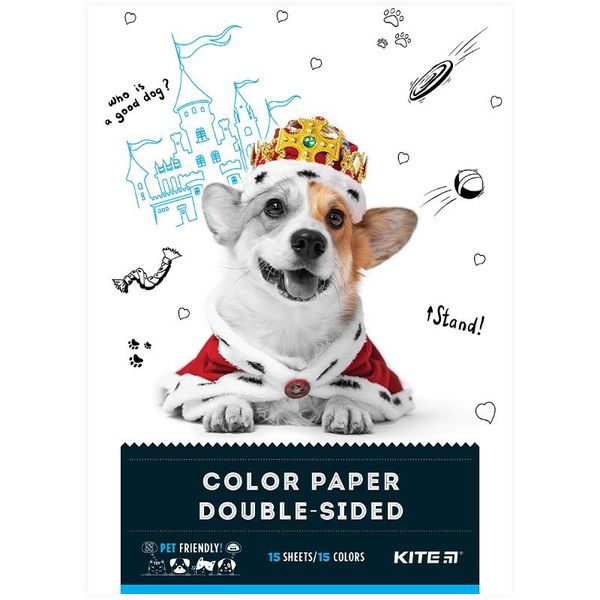 Папір кольоровий двосторонній А4 15 арк Dogs Kite (50) K22-250-1 фото