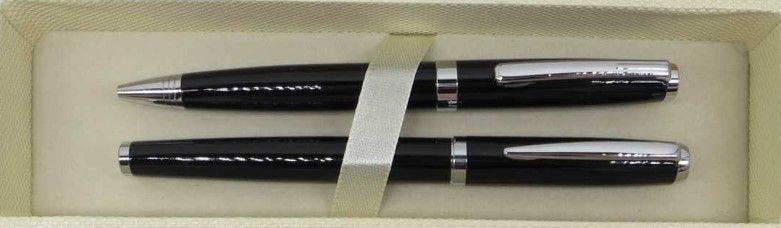 Набір ручок подарункових ролер + кулькова чорна зі сріблом Sonata BR-1017 фото