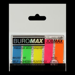 Закладки пластикові 5 кольорів 12x45мм 100 шт NEON JOBMAX Buromax (48) BM.2301-98 фото