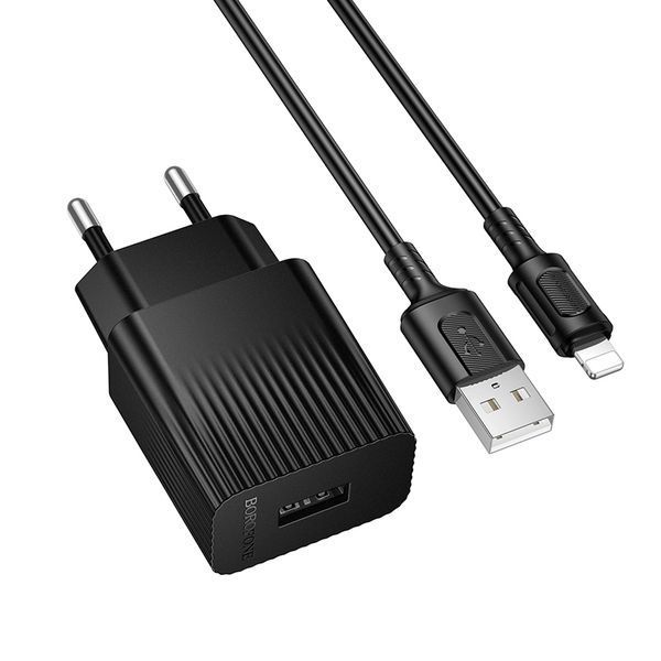 Зарядний пристрій + кабель Lightning BAS71A EU Чорний BOROFONE 6941991122576 фото